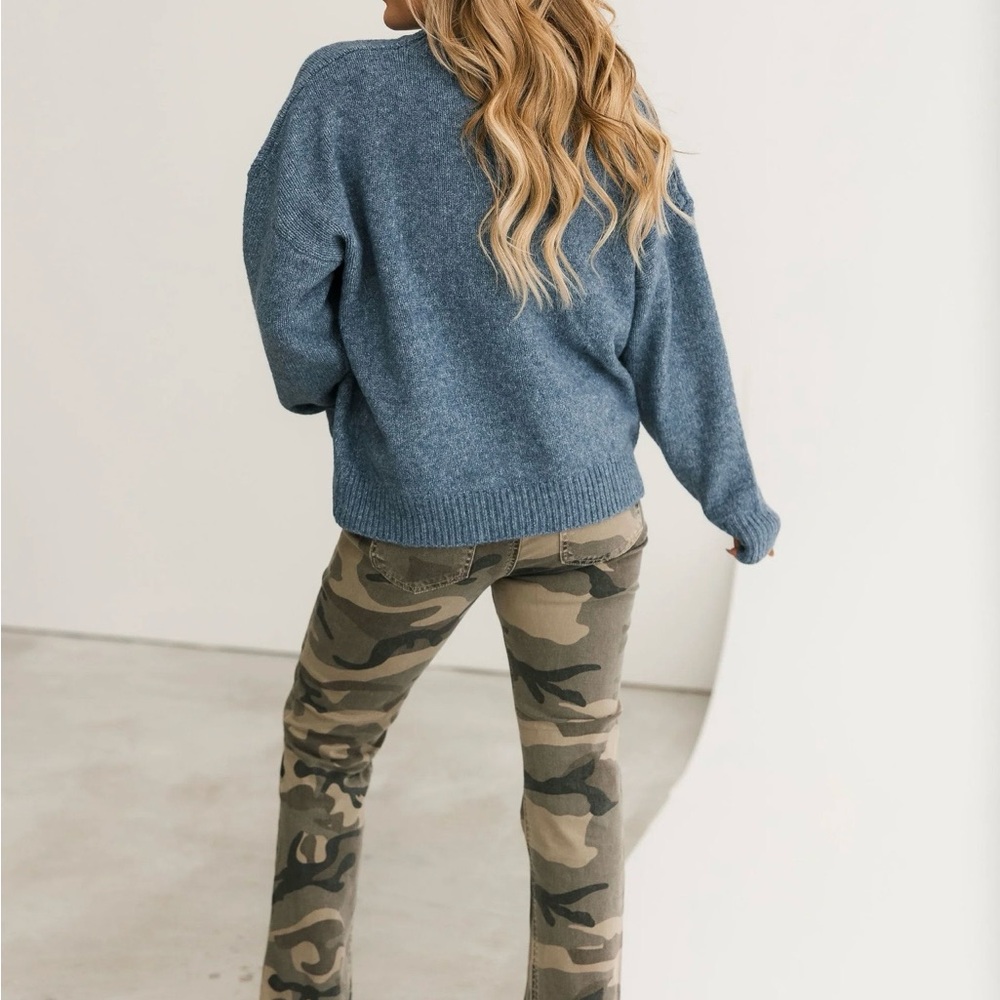 Cozy Blue Hound Dog Oversized Crewneck Sweater - Picture 2 of 7